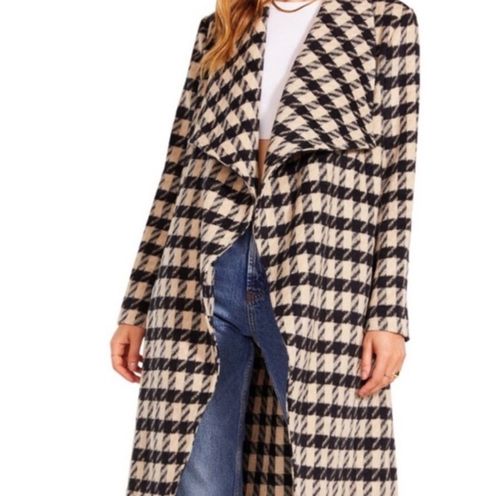 BB Dakota Black and Cream Houndstooth Checkered Drape Coat Size XL